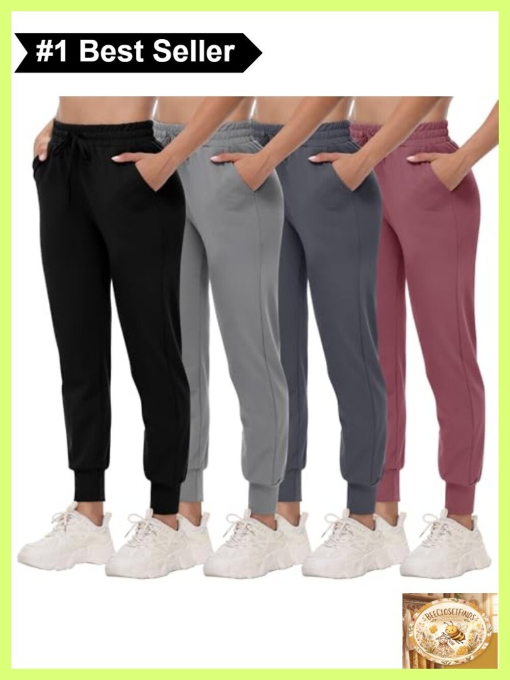 4 Pack Joggers Women Polyester Spandex Sweatpants Pockets Workout Lounge